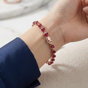 Natural Ruby and Moissanite Bracelet | Dainty Red Gemstone Tennis Bracelet | July Birthstone Jewelry Gift for Women.