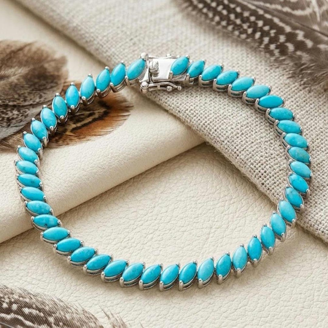 Turquoise Breacket Turquoise Tennis Bracelet, Marquise Cut Turquoise Bracelet, 925 ...