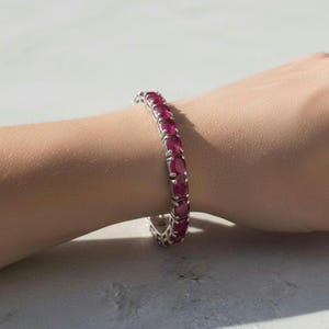 Natural Ruby Tennis Bracelet Women Tennis Bracelet Gemstone Sterling Silver Jewelry | July Silver Bracelet Birthstone Gift