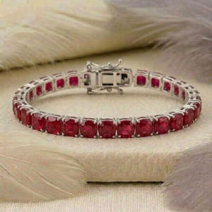 Natural Ruby Cushion cut tennis Bracelet 925 Sterling silver Gift For women