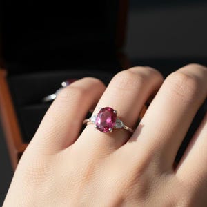 Ruby and Moissanite Ring | Oval  cut | 925 Sterling Silver Solitaire Ring | July and April Birthstone Healing Gemstone Jewelry