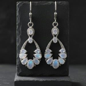 Rainbow Moonstone Chandelier Earrings, 925 Sterling Silver Statement Earrings, June Birthstone Gift For Her