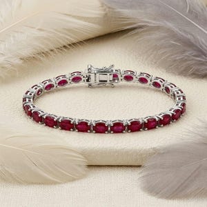 Natural Ruby Oval Cut Tennis Bracelet in 925 Sterling silver Gift For Her