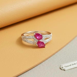 Natural  Ruby And Moissanite Ring | Pear cut | 925 Sterling Silver Ring | July April Birthstone Healing Gemstone