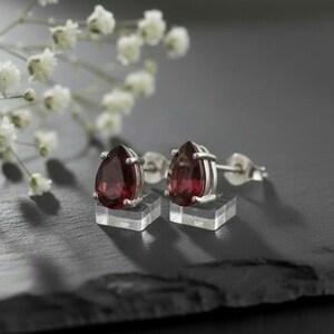 Natural  Garnet Pear Cut   Earrings 925 Sterling Silver Gift For women