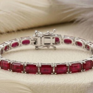 Natural Ruby tennis Bracelet, Baguette Cut 925 Sterling silver Gift For women