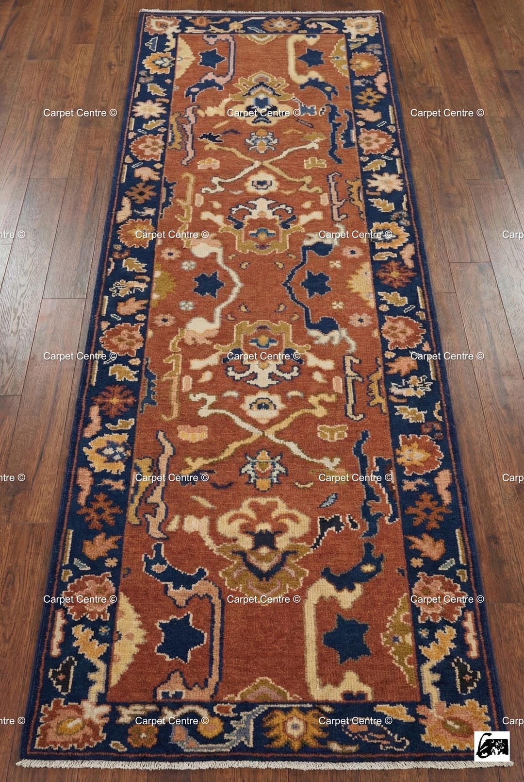 Rusk Color Rug Runners Hand Knotted Wool Runner Rug, Rust Navy Geometric Oushak, Boho ...