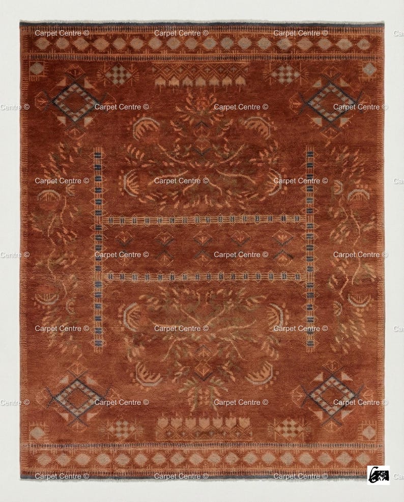 Rust Hand Knotted Oushak Rug – Wool Pile Turkish Knot 8x10 9x12 Area ...