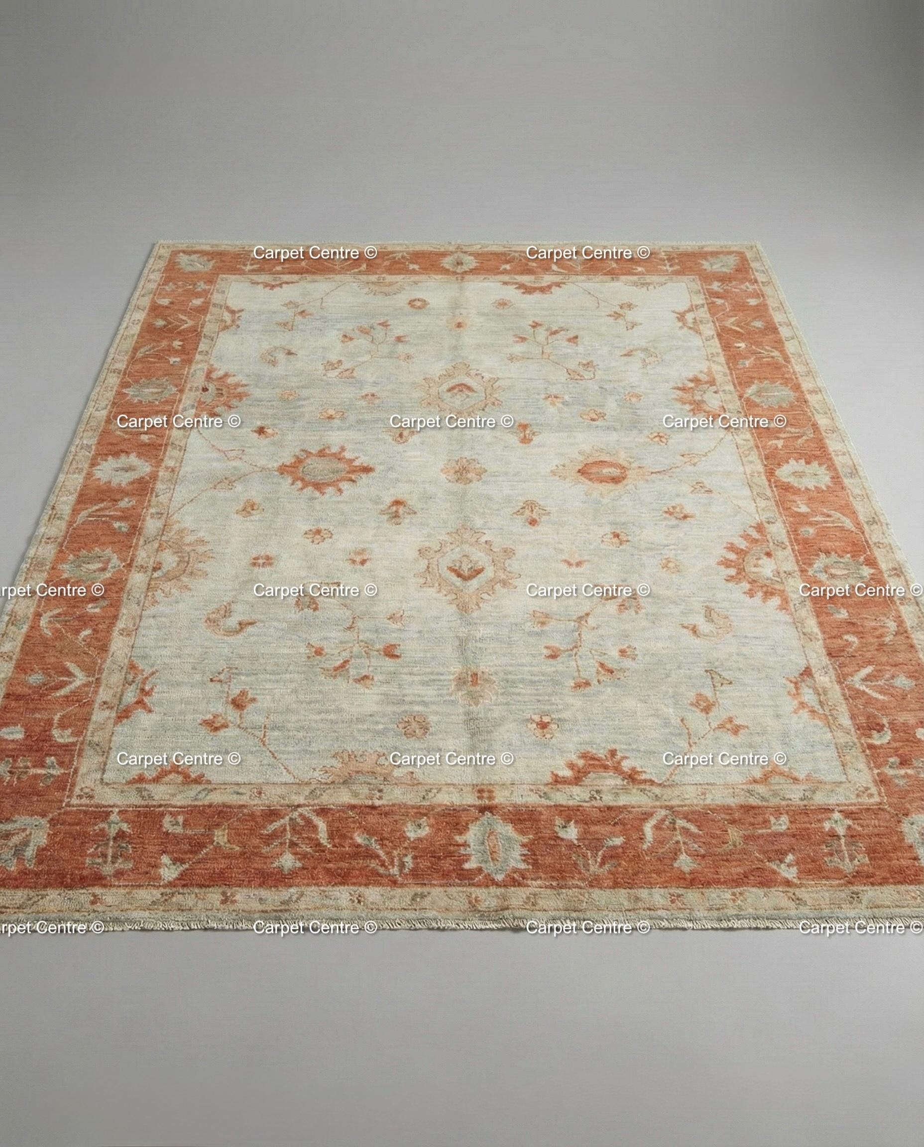 Hand-knotted Oushak Wool Rug, Muted Blue, Terracotta Border - Etsy