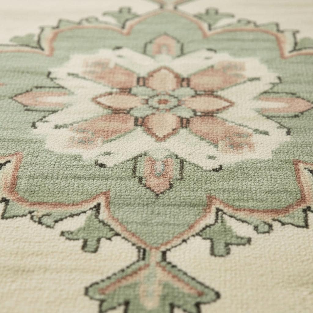 Hand-knotted Oushak Wool Rug | Ivory, Sage Green Floral Medallion - Etsy