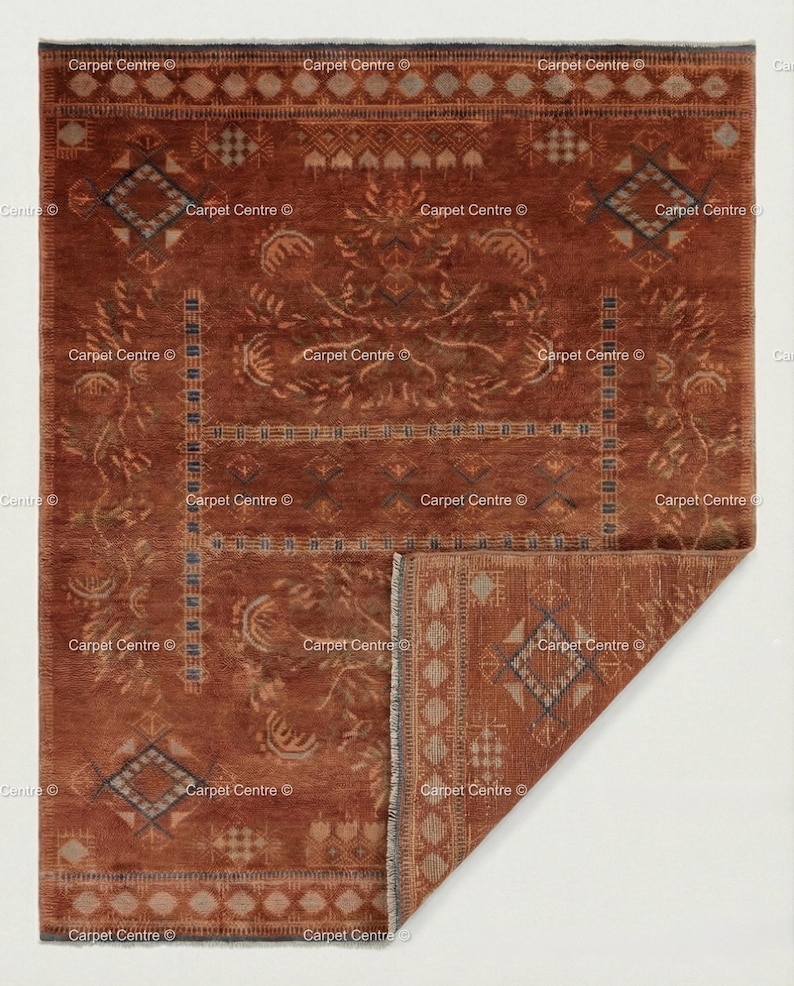 Rust Hand Knotted Oushak Rug – Wool Pile Turkish Knot 8x10 9x12 Area ...