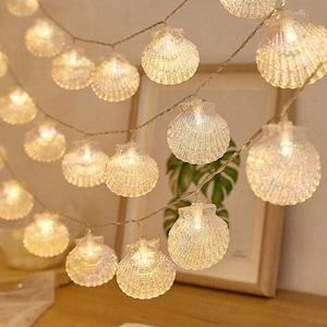 Guirnalda de luces LED con forma de concha: decoración playera para el hogar y fiestas