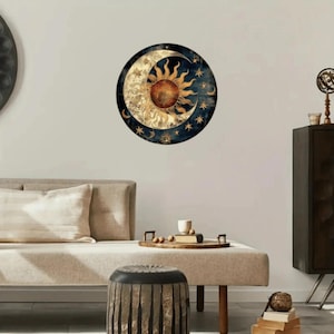 Sonne und Mond Metall Wand Dekor: Celestial Art, Hundekranz Schild (20 x 20 cm