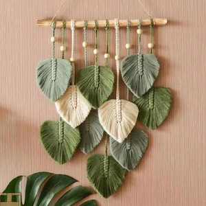 Macrame Leaf Wall Hanging, Macrame Wall Hanging, Green Wall Art, Boho Home Decor, New Home Gifts, Farmhouse Decor, Mid-Century Modern L02