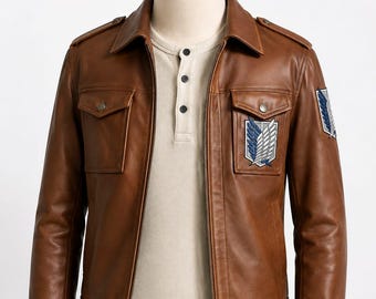 Attack on Titan braune Lederjacke, Cosplay des Aufklärungstrupps, Militärstil
