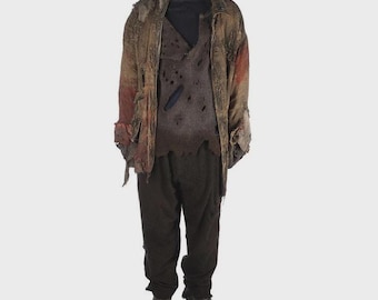 Handmade Jason Voorhees Costume: Burlap Coat, Fleece Jumper & Trouser