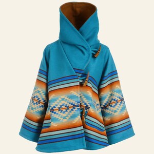 Women’s blue hooded fleece poncho jacket inspired by Beth Dutton in Yellowstone