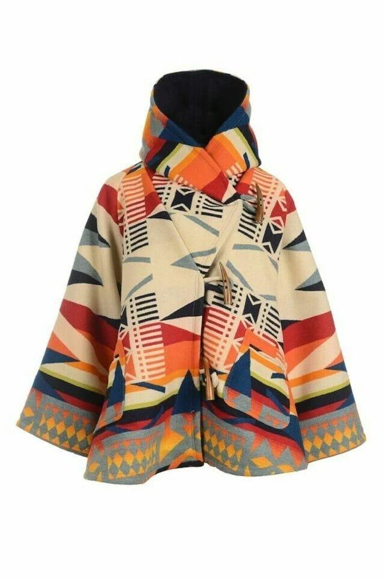 Kelly Reilly inspired Beth Dutton multi-color hooded fleece coat for women