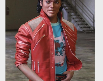 MJ Beat It Rot Lederjacke Abnehmbare Ärmel Cosplay Rockstar Biker-Stil