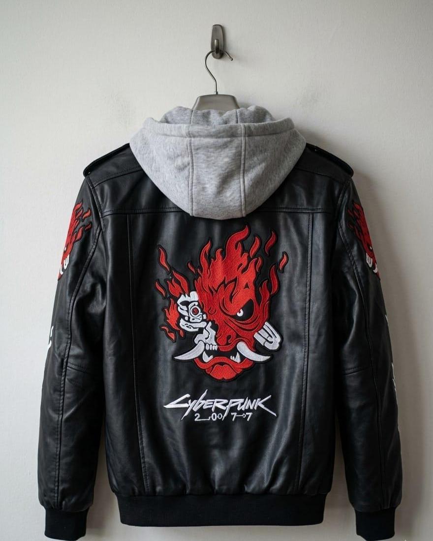 Samurai Cyberpunk 2077 Handmade Leather Jacket With Hood