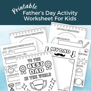 父の日の印刷用ワークシート、子供からのDIYギフト、お父さんのためのアクティビティ、6ページの塗り絵メモリーブック、おじいちゃんへの空欄を埋めるカード