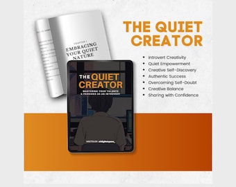 May include: An image showing a book and a tablet with the title "The Quiet Creator". The book is open, displaying the text "Embracing Your Quiet Nature". The tablet shows a person at a computer. The image also lists topics like "Introvert Creativity".