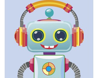 robot nursery art, kids room printable, retro robot poster, cute robot wall art, tiny robots retro art, tinyrobos, digital download art