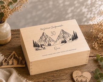 Personalized memory box for birthdays, gift for hikers, birthday gift ideas, gifts for mountain lovers, wooden box
