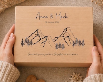 Personalized wedding keepsake box, gift for hikers, gift for the bride and groom, gifts for mountain lovers, wooden wedding box