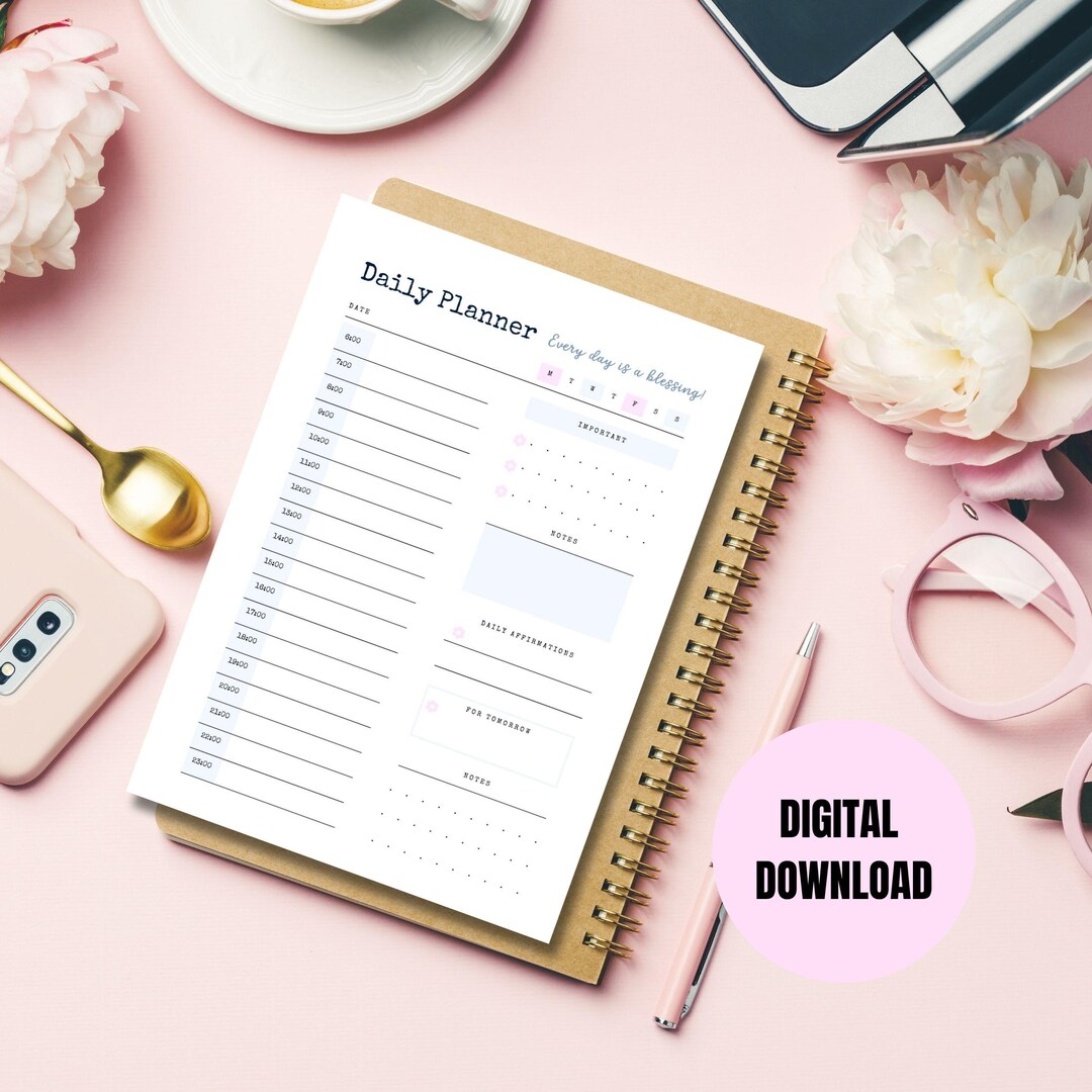 Daily Planner Printable Pastel PDF, Kawaii Hourly Schedule Organizer ...