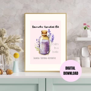 Lavender Essential Oil Wall Art Printable Spa Bathroom Decor Calming Botanical Poster Pastel Wellness Digital Download Artwork Relax Sleep