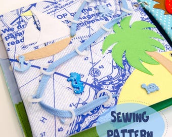 Lacing page Seaboat for quiet book, PDF sewing pattern, SVG files