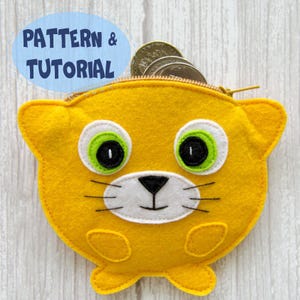Cat Coin Purse, Sewing Pattern and Tutorial, Two Sizes (PDF + SVG)