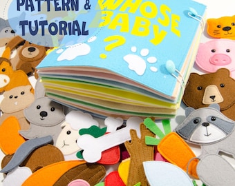 Livro Silencioso Cujo bebê, 12 pares de animais, padrão e instruções, PDF + SVG