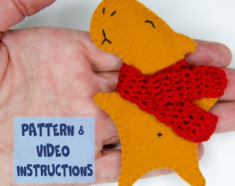 Capybara in Scarf felt Pin Badge Sewing Pattern, PDF + Easy Video Instructions