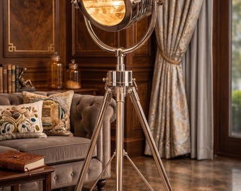 Nautische vloerlamp zoeklicht – verstelbare statief, verchroomd maritiem decor