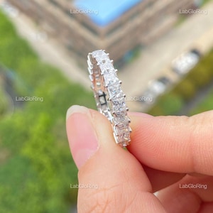 Princess Cut Diamond Eternity Wedding Band, 3.0 MM Lab Grown Diamond Band, Anniversary Ring, Stackable Band, Diamond Wedding Band, Gift Ring
