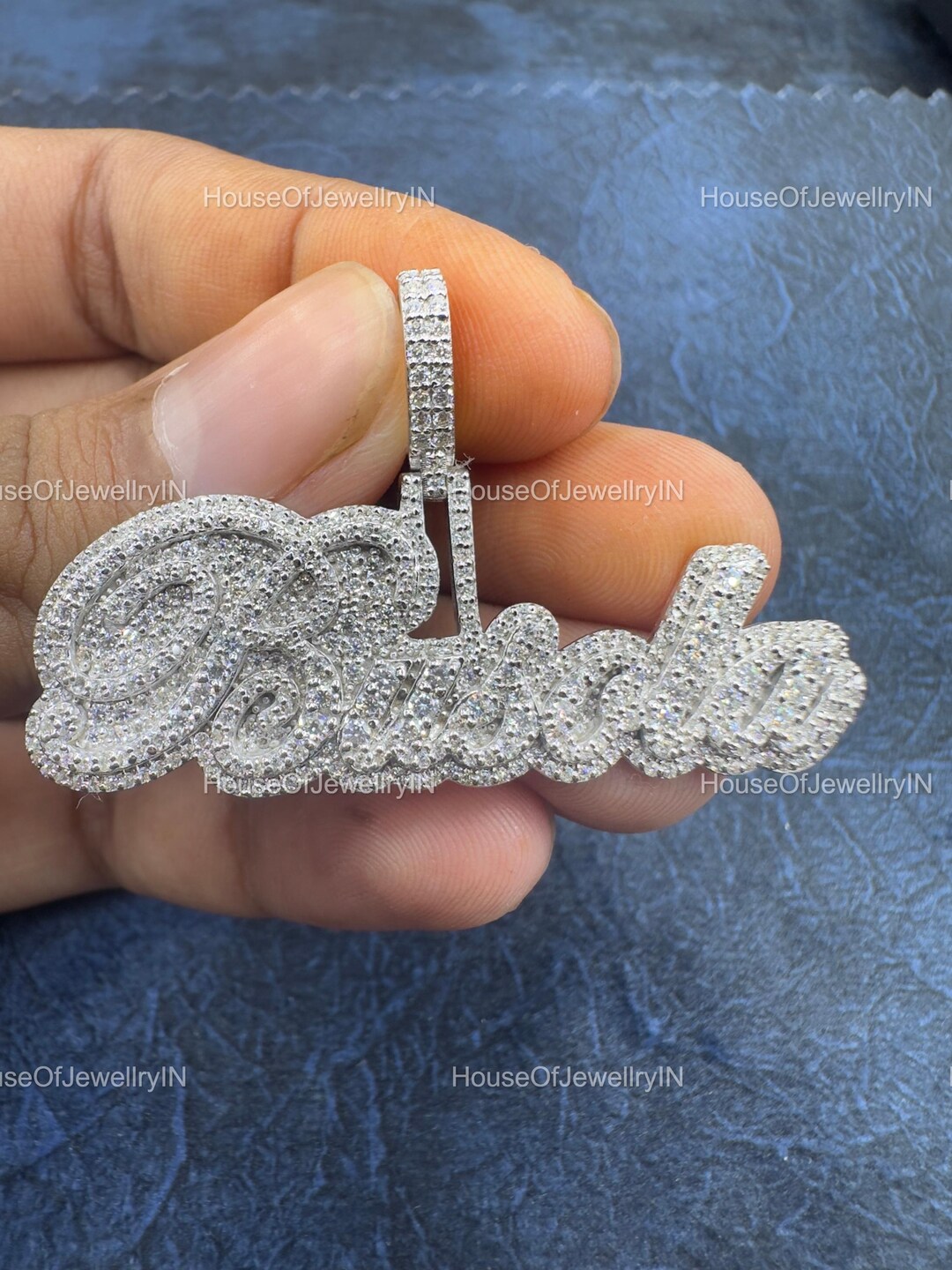 Rectangle Diamond Rapper Pendant Custom Moissanite Diamond Rapper Pendant, Sterling Silver Hip Hop ...