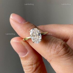 4.00CT Oval Lab Diamond Ring Diamond Engagement Ring, Chunky band Yellow Gold Promise Ring, Gift for her Diamond Ring