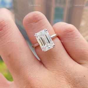 2.00 Ct Emerald Cut Lab Created Diamond Solitaire Engagement Ring, 18K Yellow Gold Prong Set Wedding Ring, Proposal Ring For Her