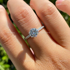 Anello di fidanzamento con pavé di diamanti rotondi, anello con diamanti rotondi coltivati in laboratorio, anello con diamanti, fede nuziale, regalo per donna