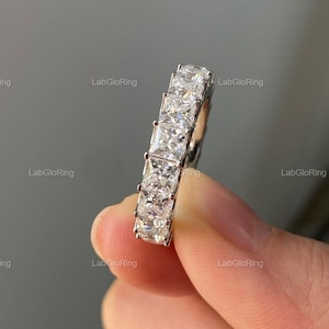 Princess Cut Diamond Eternity Wedding Band, 3.0 MM Lab Grown Diamond Band, Anniversary Ring, Stackable Band, Diamond Wedding Band, Gift Ring