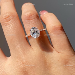 2 CT Oval Cut moissanite Engagement Ring, Hidden Halo Wedding Ring, Oval Cut Solitaire With Accent Ring, Oval Promise Ring For Her