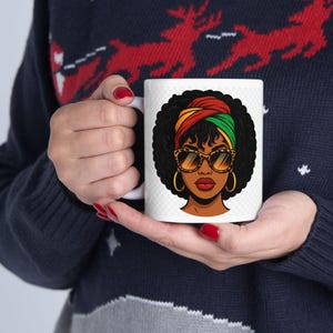 Afrocentric Ceramic Mug, African American Coffee Cup, Ethnic Design Tea Mug, Black History Month Gift, Cultural Drinkware, Kitchen Decor