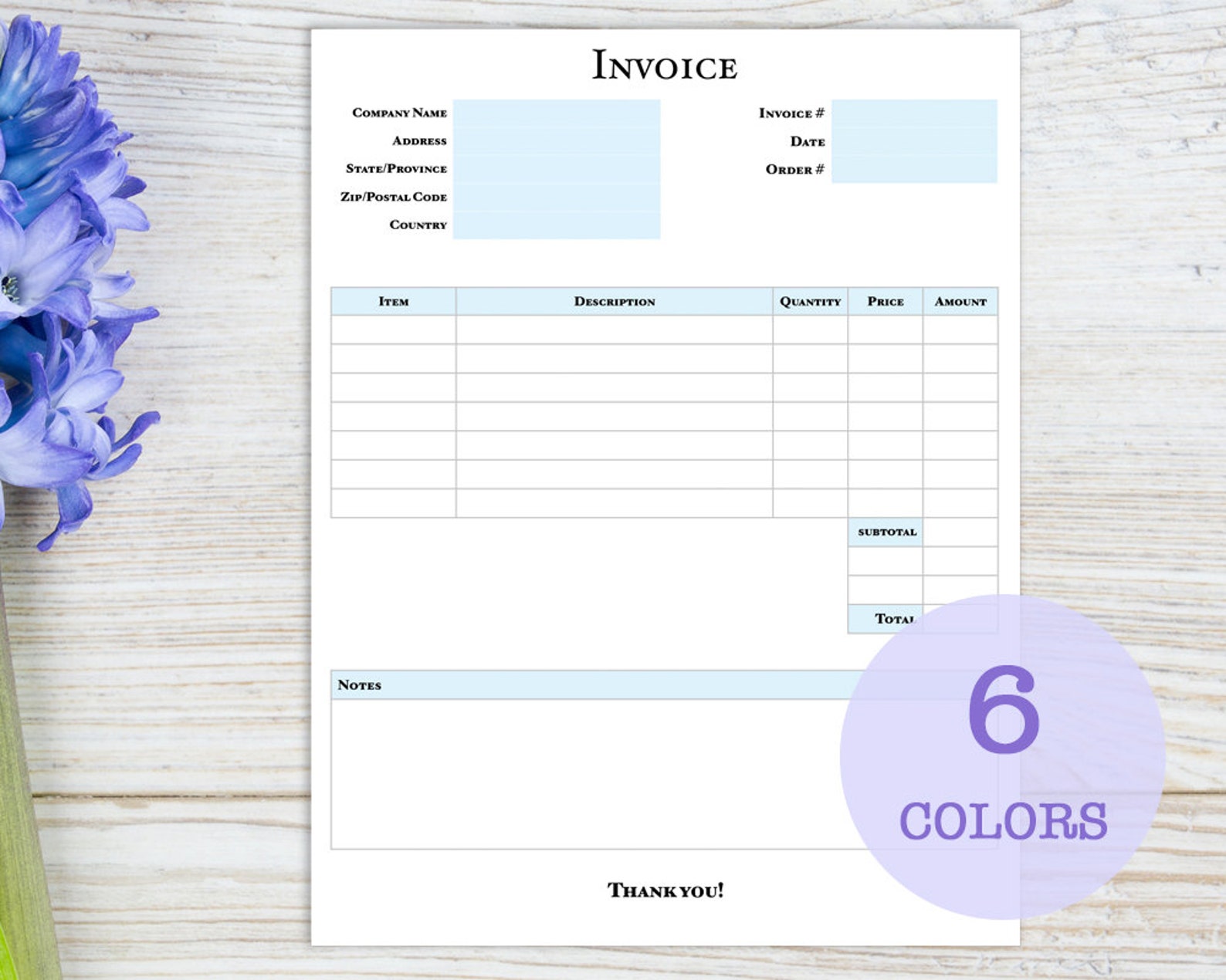 Business Invoice, Choose From 8 Colors, Printable - Etsy