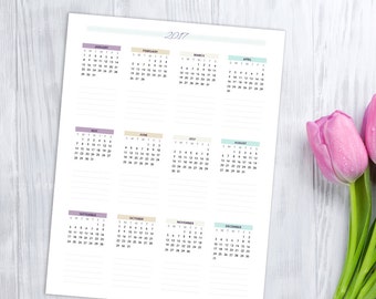 2017 Wall Calendar, printable