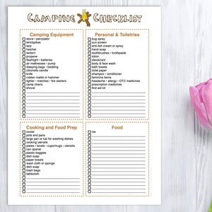 Camping Checklist, printable image 2