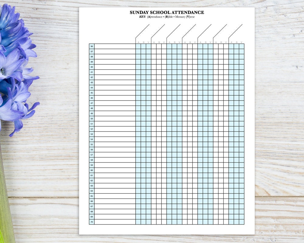 Sunday School Attendance Sheet With Birthday Tracker, Printable - Etsy sunday-school-attendance-sheet-with-birthday-tracker-printable-etsy