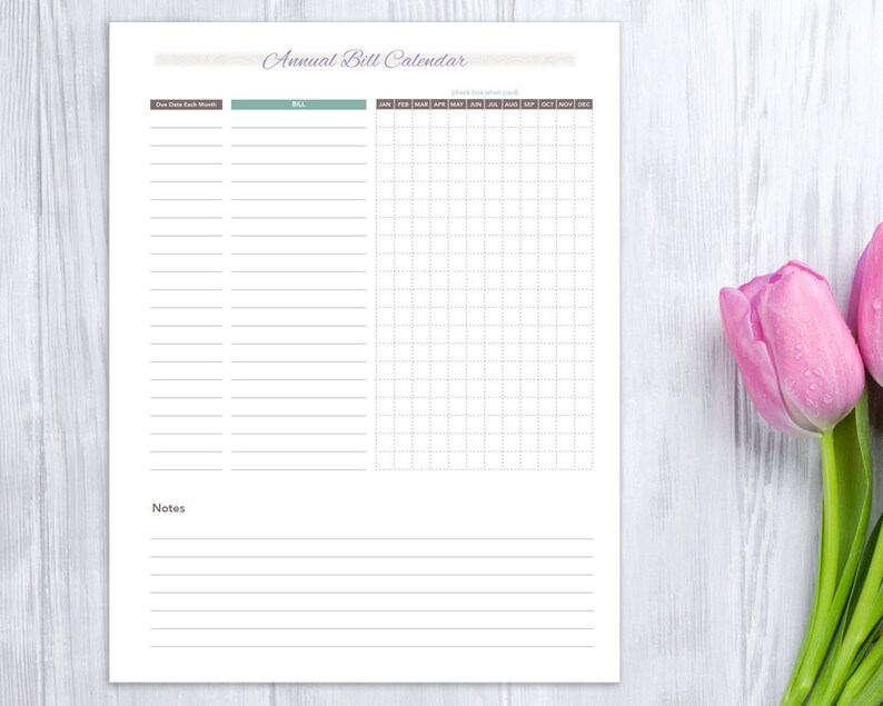 Budget Worksheet, Annual Bill Calendar, and Budget Savings Envelope, printable image 3