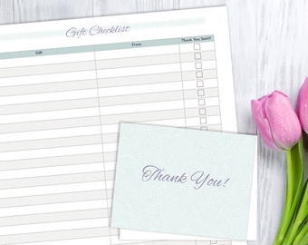 Gift Checklist and Thank You Cards for Baby Showers, Birthdays, and Holidays, printable